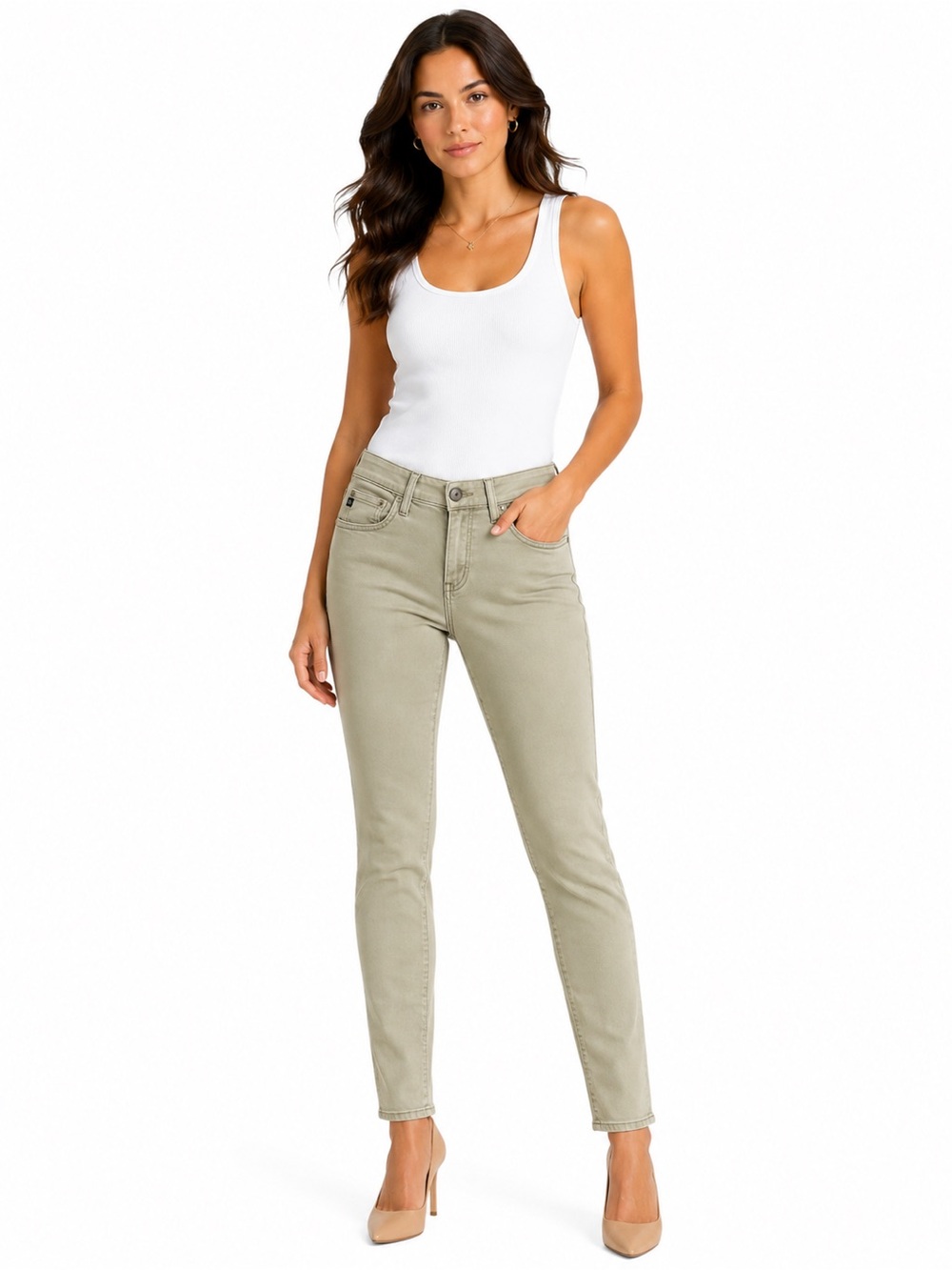 AG Adriano Goldschmied Skinny High-Rise Jeans in Sage - Picture 1 of 4